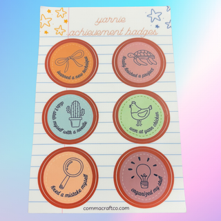 Comma Craft Co - Yarnie Achievement Badges Vinyl Sticker Sheet