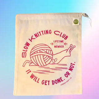 Drawstring Project Bag Pink Slow Knitting Club