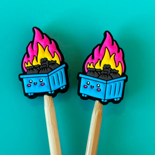 Comma Craft Co Blue Dumpster Fire Knitting Needle Point Protectors