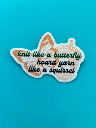 Comma Craft Co - Knit Like a Butterfly Yarn Hoarder Vinyl Sticker