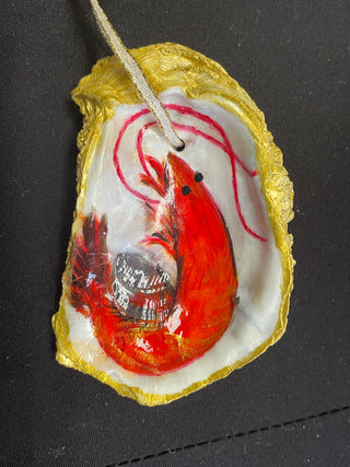 Shrimp Hand Painted Oyster Shell Ornament