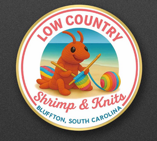 Shrimp & Knits and One More Row Coffee Co Logo Pins