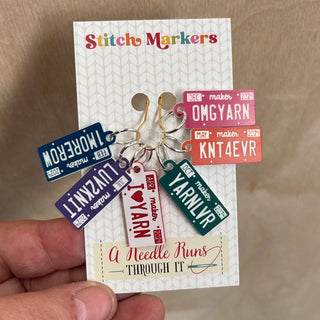 A Needle Runs Through it - License Plates Stitch Markers
